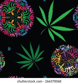 Abstract seamless pattern with cannabis leaves
