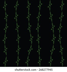 Abstract seamless pattern with cannabis leaves and barbed wire