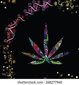 Abstract seamless pattern with cannabis leaves