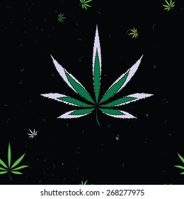 Abstract seamless pattern with cannabis leaves and scratches