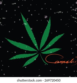 Abstract seamless pattern with cannabis leaves and word Cannabis