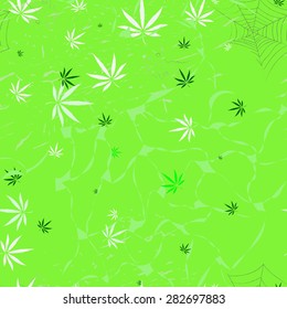 Abstract seamless pattern with cannabis leaves and spiderweb