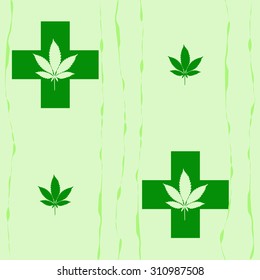 Abstract seamless pattern with Cannabis leaves with Green Cross