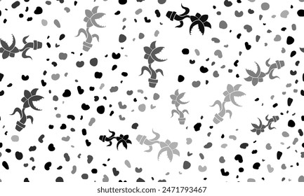 Abstract seamless pattern with carnivorous plant symbols. Creative leopard backdrop. Vector illustration on white background