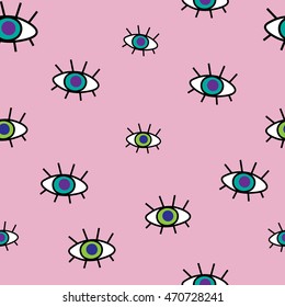 Abstract seamless pattern of cartoon eyes. Hipster background. Fabric pattern. Textile pattern. Vector EPS 10