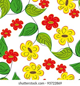 abstract seamless pattern with cartoon flowers