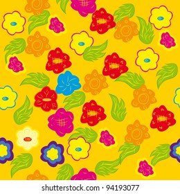 abstract seamless pattern with cartoon flowers