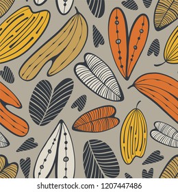 Abstract seamless pattern with cartoon leafs.