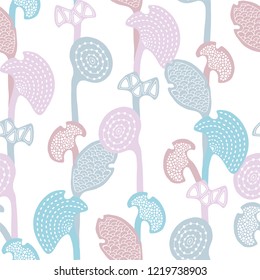 Abstract seamless pattern with cartoon leafs.