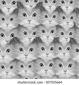 Abstract seamless pattern with cat heads, vector, design for textile texture, card, print