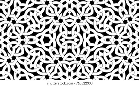 Abstract seamless pattern with celtic knot ornament of black, gray, and white shades