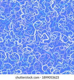 Abstract seamless pattern with chaos strokes texture. Grunge blue beautiful backdrop of the random curved lines