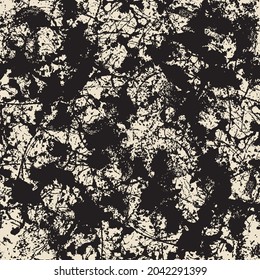 Abstract seamless pattern with chaotic black and beige spots in a grunge style. Monochrome vector noisy textured background, graphic print for Wallpaper, wrapping paper, fabric, clothes