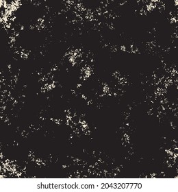 Resumen de un patrón sin fisuras con manchas negras caóticas en un estilo grunge. Fondo texturado ruidoso vectorial monocromo, impresión gráfica para papel tapiz, papel de envoltura, tela, ropa