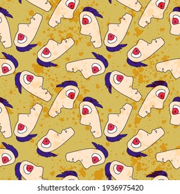 Abstract seamless pattern with chaotic cute man faces