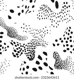 Abstract  seamless pattern with chaotic flowing abstract organic shapes in retro style. Dots and blots artistic stylish ornamental endless background