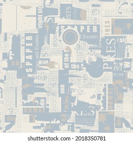 Abstract seamless pattern with chaotic layering of newspaper and magazine clippings on aliens theme. Light vector background in grunge style. Suitable for wallpaper, wrapping paper or fabric design