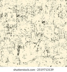 Abstrato padrão sem emenda com camadas caóticas de vintage carta elementos ornamento floral. Vetor grunge arte de fundo em design criativo moderno. Adequado para papel de parede, papel de embrulho ou tecido