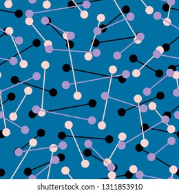 Abstract seamless pattern with chaotic lines, and circles at lines.