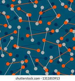 Abstract seamless pattern with chaotic lines, and circles at lines.