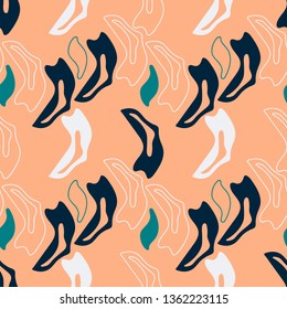 Abstract seamless pattern with chaotic paint elements. Hand drawn ink texture with wave lines and shapes. Fun and simple abstract background.
