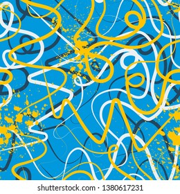 Abstract seamless pattern with chaotic wave lines.