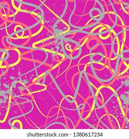 Abstract seamless pattern with chaotic wave lines.