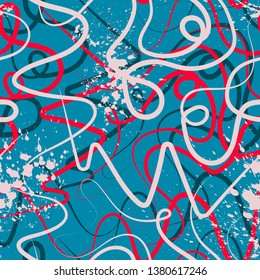 Abstract seamless pattern with chaotic wave lines.