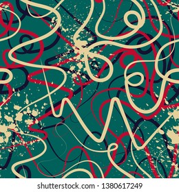 Abstract seamless pattern with chaotic wave lines.
