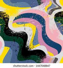 Abstract seamless pattern with chaotic wave elements. Backdrop for your design.
