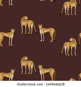Abstract  seamless pattern with cheetahs on dark background. Vector illustration