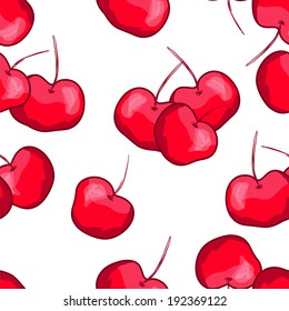 Abstract seamless pattern with cherries. Red vector background.