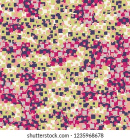 Abstract seamless pattern for children. Chaotic rounded squares.
Five-pointed stars.