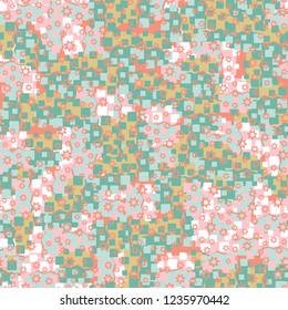 Abstract seamless pattern for children. Chaotic rounded squares.
Seven pointed stars.