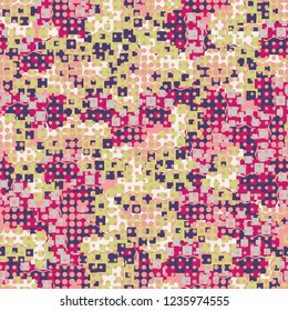 Abstract seamless pattern for children. Chaotic rounded squares.
Rows of round spots.