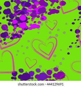 Abstract seamless pattern for children. Pink hearts with spray painted with a brush for a nursery. The original design . Creative style .