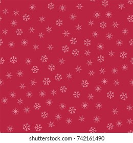 abstract seamless pattern Christmas background of snowflakes on a red. For design of cards, invitations, greeting for the new year. Vector illustration.