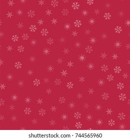 abstract seamless pattern Christmas background of snowflakes on a red. For design of cards, invitations, greeting for the new year. Vector illustration.
