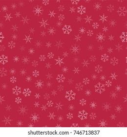 abstract seamless pattern Christmas background of snowflakes on a red. For design of cards, invitations, greeting for the new year. Vector illustration.