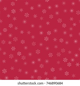 abstract seamless pattern Christmas background of snowflakes on a red. For design of cards, invitations, greeting for the new year. Vector illustration.