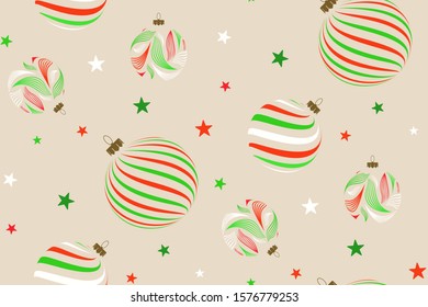 Abstract seamless pattern with christmas balls and stars. Vector illustration.