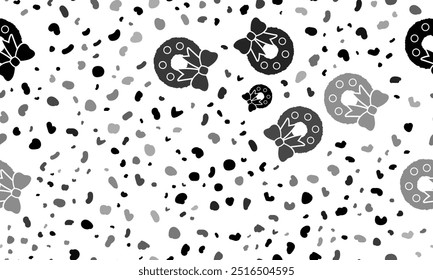 Abstract seamless pattern with christmas wreath symbols. Creative leopard backdrop. Vector illustration on white background