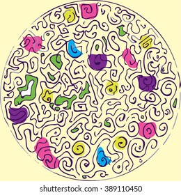 Abstract seamless pattern in circle in the form of a labyrinth 