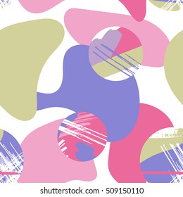 Abstract seamless pattern with circle texture and strokes. Retro Style.Hand drawn background for design and decoration textile, package, wrapping paper.