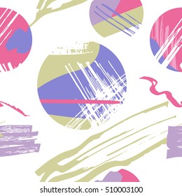 Abstract seamless pattern with circle texture and strokes. Retro Style.Hand drawn background for design and decoration textile, package, wrapping paper.