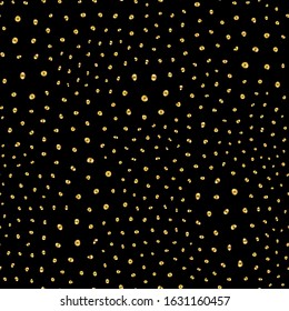 Abstract seamless pattern with circles. Black background with golden gradient polka dots. Template design for invitation, poster, card, flyer, banner, fabric, textile. 