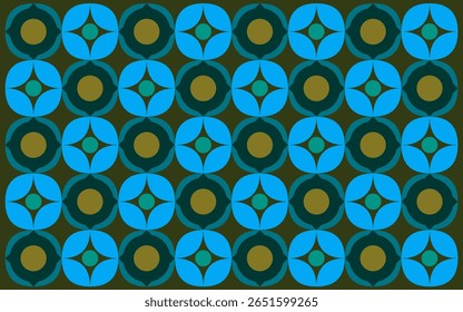 abstract seamless pattern with circles. Blue background flower design art. Indonesian Ethnic Style Batik Background with Bright Blue Floral Motif on Dark Base. Floral background design art