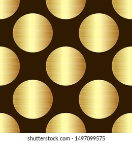 Abstract seamless pattern with circles. Broun background with golden gradient polka dots. Template design for invitation, poster, card, flyer, banner.