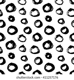 Abstract seamless pattern with circles. Brush strokes vector background . Black and white hand drawn hipster texture. Print for cards, fabric, wrapping paper. 