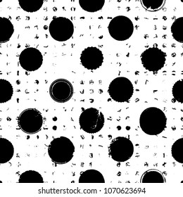 Abstract Seamless Pattern with Circles , halftone dots . distressed texture and stamps. Grunge background. Vector Illustration.